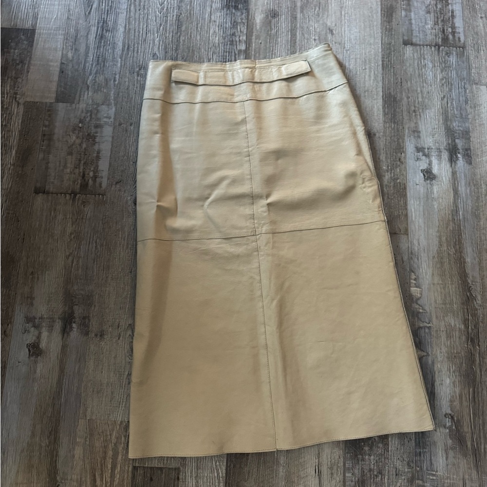 Tan Faux Leather Midi Skirt